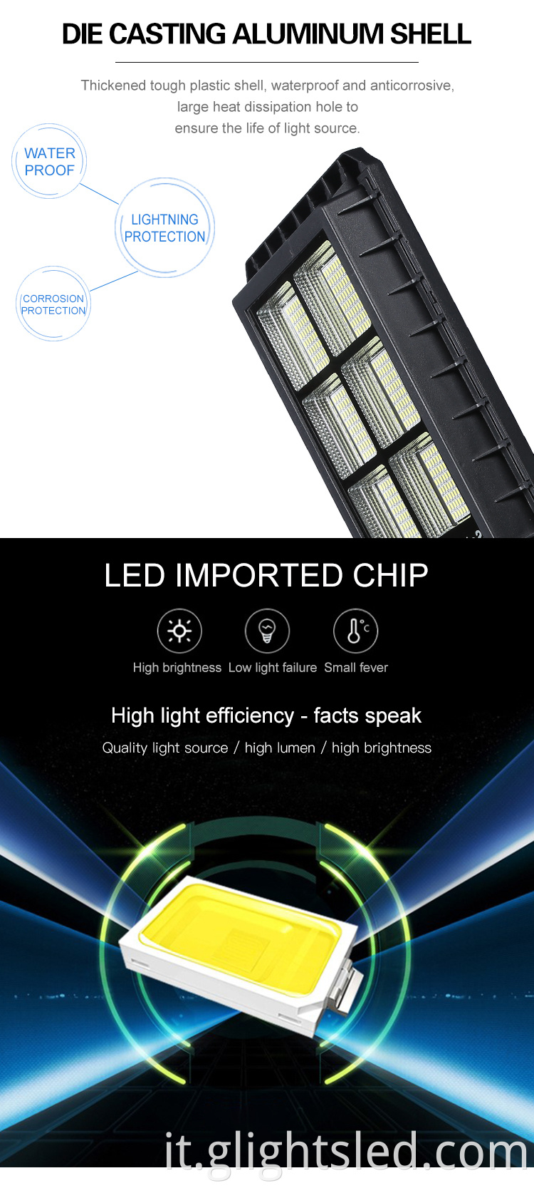 Nuovi prodotti sensore di movimento 60 120 180 watt SMD integrato tutto in un lampione solare a led